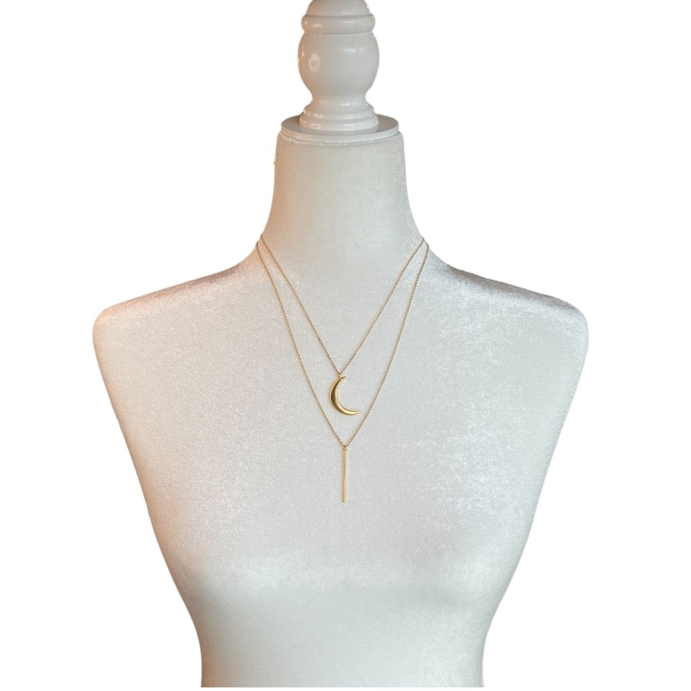 Gold tone costume double layer cresent moon adjustable necklace - Picture 3 of 7